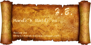 Hanák Balázs névjegykártya